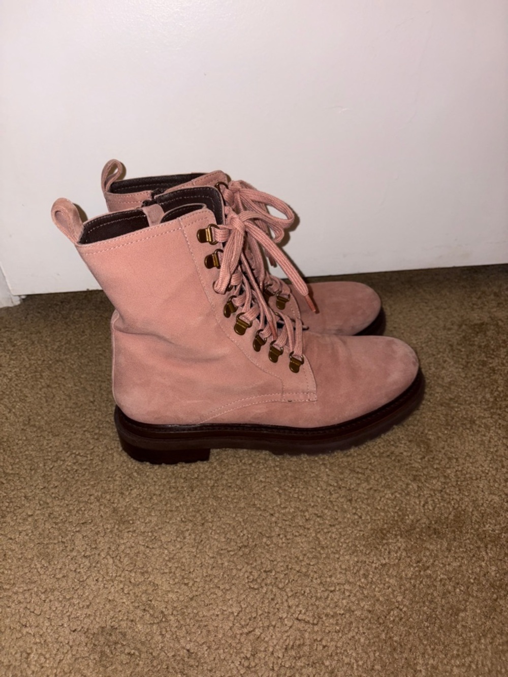 Anthropologie Blush Pink Suede Lace-Up Ankle Boots